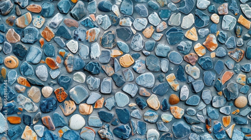 Poster gravel wall pattern close up with cement mixed small stones abstract background texture of dense spl