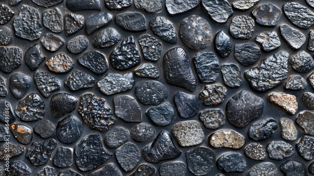 Poster Gravel Wall Pattern Close up with Cement Mixed Small Stones Abstract Background Texture of Dense Splashes Seamless Pattern of Random Oval Pebble Elements