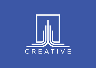Creative and minimal home real estate logo template. Blue House logo