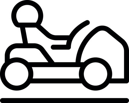 recommend clip art: Simple line icon representing a driver riding a lawn mower, cutting grass on a horizontal line representing the ground