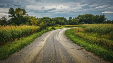 Fototapeta premium Road in rural area marking the divide between liveliness and mortality