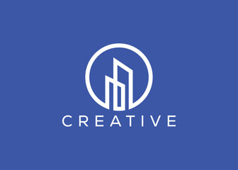 Creative and minimal home real estate logo template. Blue House logo