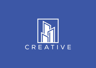 Creative and minimal home real estate logo template. Blue House logo