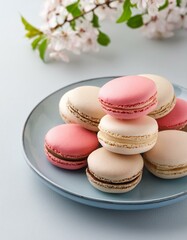 Obraz premium Colorful french macarons in plate
