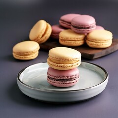 Obraz premium Colorful french macarons in plate