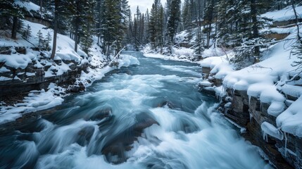 The ice cracks and flows down the river