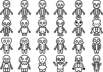 Halloween skeleton icon set