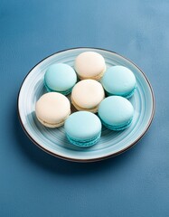 Colorful french macarons in plate
