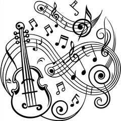 music notes and a violin