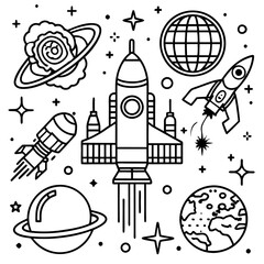 space station and rocket set of space