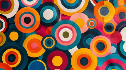 Abstract geometric pattern with overlapping circular shapes in various bright colors