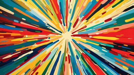 Fototapeta premium Colorful abstract design with radiating lines and shapes in vibrant hues of red