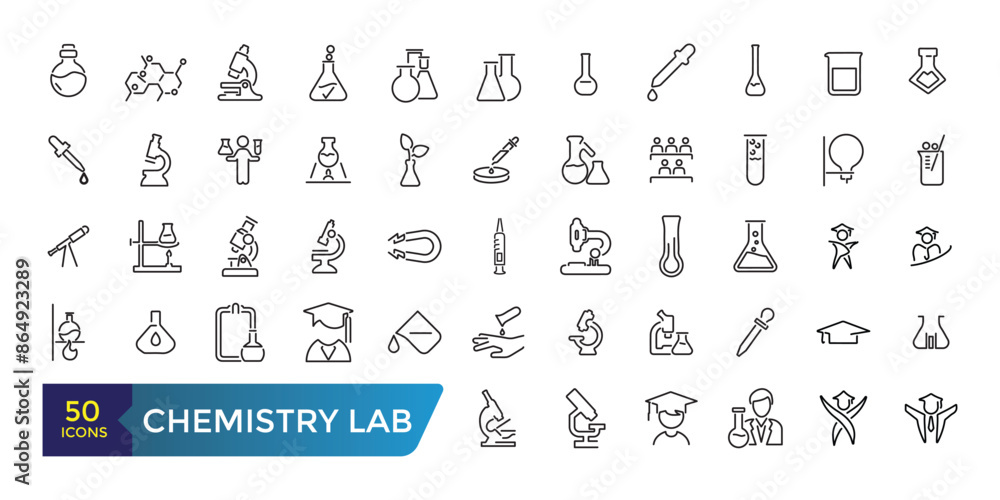 Wall mural chemistry lab and diagrammatic icons set. related to showing assorted experiments. collection and pa