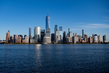 Fototapeta premium New York, United States. Panorama view of New York city skyline in Midtown Manhattan. USA, NYC, NY, Manhattan. American big city. Lower Manhattan skyline. New York from New Jersey.
