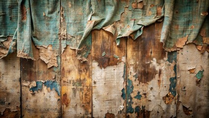 Weathered vintage canvas backdrop with peeling paint, cracks, and faded fabric, evoking a distressed, aged, and worn-out eclectic atmosphere.