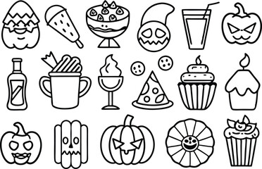 Halloween food and drink icon set