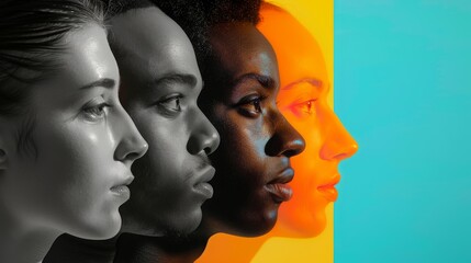 Multiracial Silhouette Profiles: Diverse Group of People of Different Nationalities Blending in Harmony, Unity, and Diversity