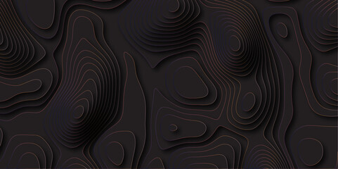 Abstract black colorful gradient Topographic line map pattern background with shadow. Contour elevation topographic and textured Background Modern design with black background topographic wavy patte.
