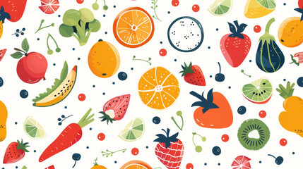 Healthy fruits and vegetables in fun shapes and patterns on a white background. Eat your fruits and veggies for a healthy lifestyle. Perfect for designing posters or ads.