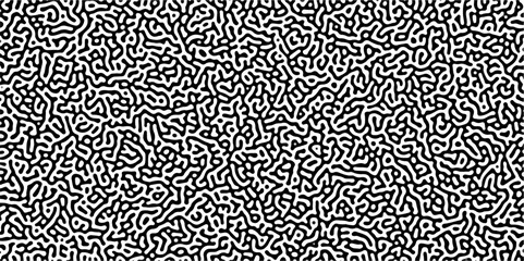 Turing reaction diffusion monochrome seamless pattern with chaotic motion. Linear design with biological shapes. Organic lines in Memphis. abstract truing organic wallpaper background.