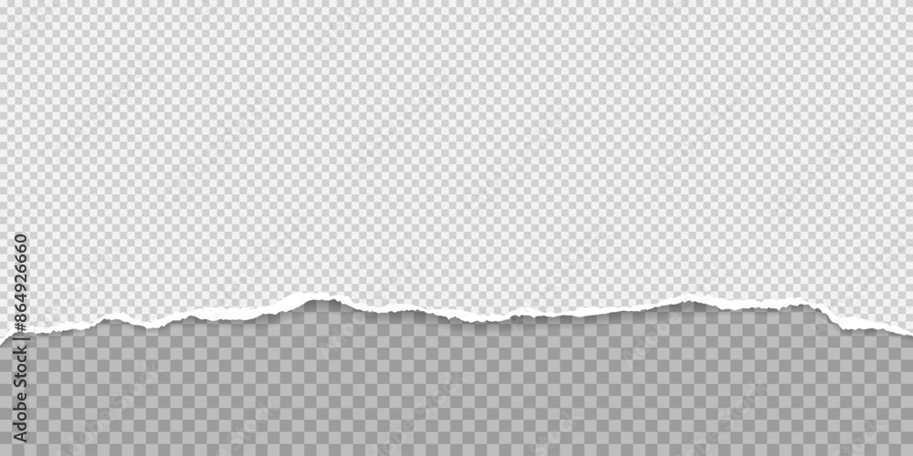 Poster squared paper with torn edge and soft shadow is on grey background for text or ad.