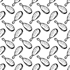 Seamless pattern with chicken legs. meat background. Doodle chicken legs icons. Seamless meat pattern