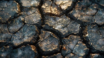 Detailed view of cracks in a dried-out riverbed.