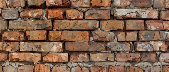 Obraz premium Panoramic close-up, high detail scan of reclaimed brick material, Generative AI