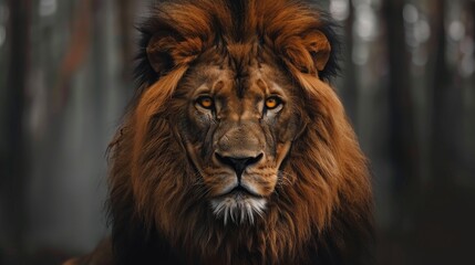 Fototapeta premium Majestic and formidable lion ruler of the wild forest