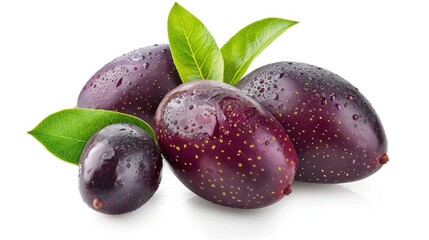 Obraz premium Grenadilla Oval Fruit with Green Leaf on White Background with Clipping Path