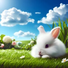 Obraz premium rabbit on meadow grass 