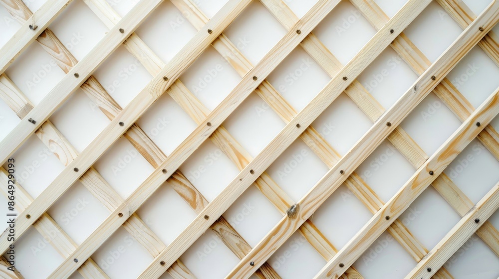Poster texture of wooden lattice on white background with diagonal pattern overhead view of natural wood la