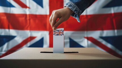 A person voting by placing a paper into a ballot box, democratic process