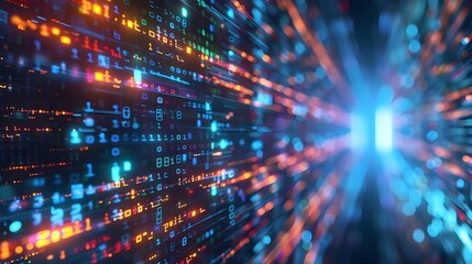 Obraz premium Mesmerizing Digital Code Wallpaper with Vibrant Lights and Flowing Data Streams