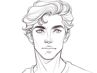 Sketch outline of an attractive young man with a confident expression, outlined for coloring, on a white background.