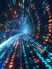 Dazzling Digital Code Wallpaper with Vibrant Neon Tunnel Effect and Cosmic Vortex