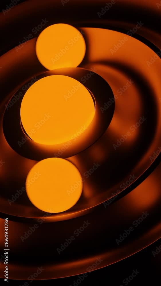 Poster green and orange background with a maze of balls. design. bright balls rolling in different directio