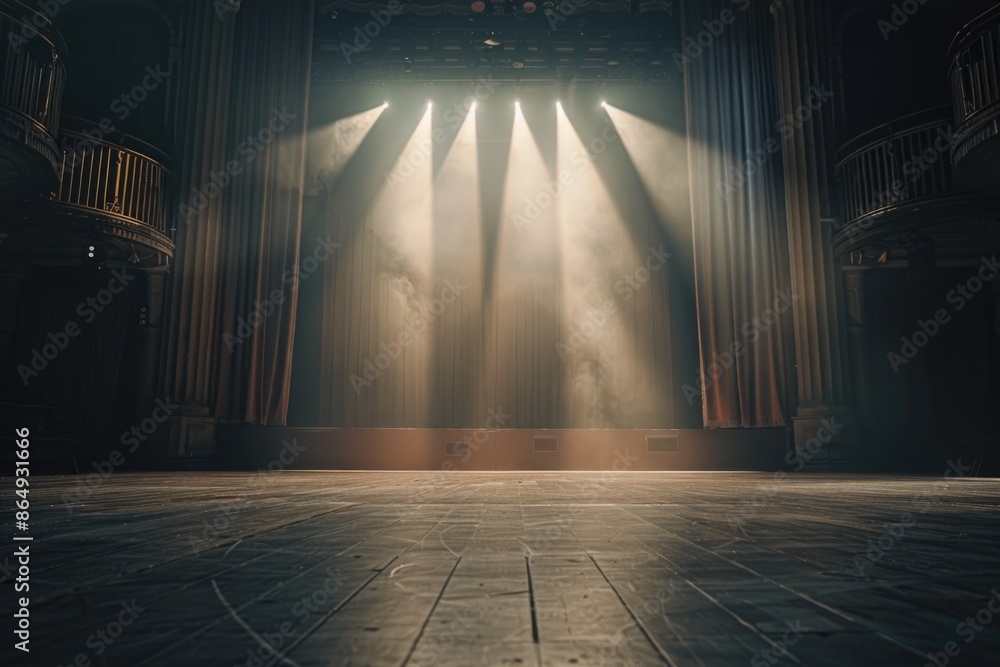 Aufkleber a stage lit by a single beam of light coming from above, perfect for use in presentations or perform