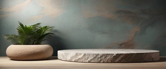 Stone podium for display product. Background for cosmetic product branding, identity and packaging inspiration