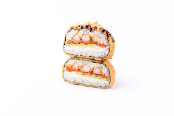 delicious sushi burger with Shrimps and rice as Japanese appetizers. Sushi with seafood