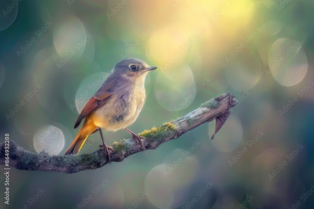 Poster A small bird sitting on a tree branch, possibly waiting for prey or taking a break
