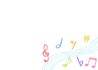手書きの音符の背景フレーム、音楽デザインの背景、水彩カラー