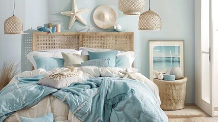 Coastal Chic Bedroom Decor with Light Blue Accents