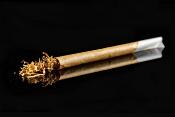 A photograph of a cigarette with a cigarette stick protruding from the end