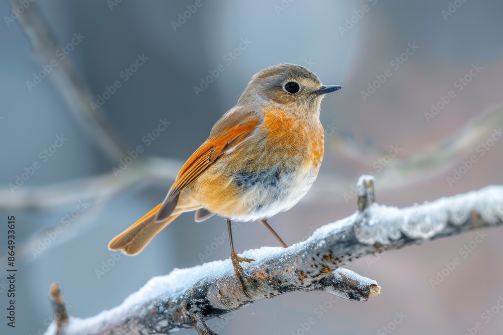 Aufkleber A small bird is seen sitting on the top of a tree branch, with some leaves and branches visible in the background