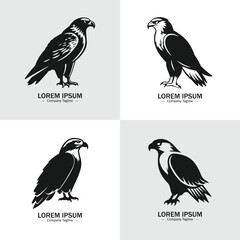 Set of eagle silhouettes. Suitable for logo, emblem, pattern, typography etc. Isolated on white background. Vector illustration