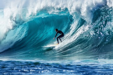 A man skillfully riding a wave on top of a surfboard, A surfer carving a sharp turn on a wave