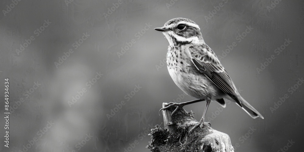 Poster a small black bird perched on a branch in a natural setting