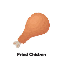 Fried Chicken Drumstick  illustration flat vector isolated on white background. Fast food. Unhealthy food.