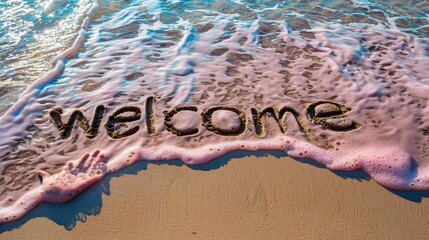 Welcome 2025 text written on beach,From 2024 to 2025,bye bye 2024 on brown sand and sea wave, new year concept,Good bye 2024 hello to 2025 happy New Year coming concept,top view.
